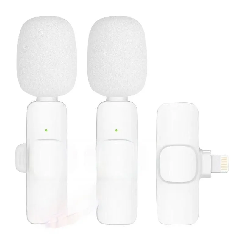 White wireless neckline clip small microphone with OTG adapter for Android and Apple devices