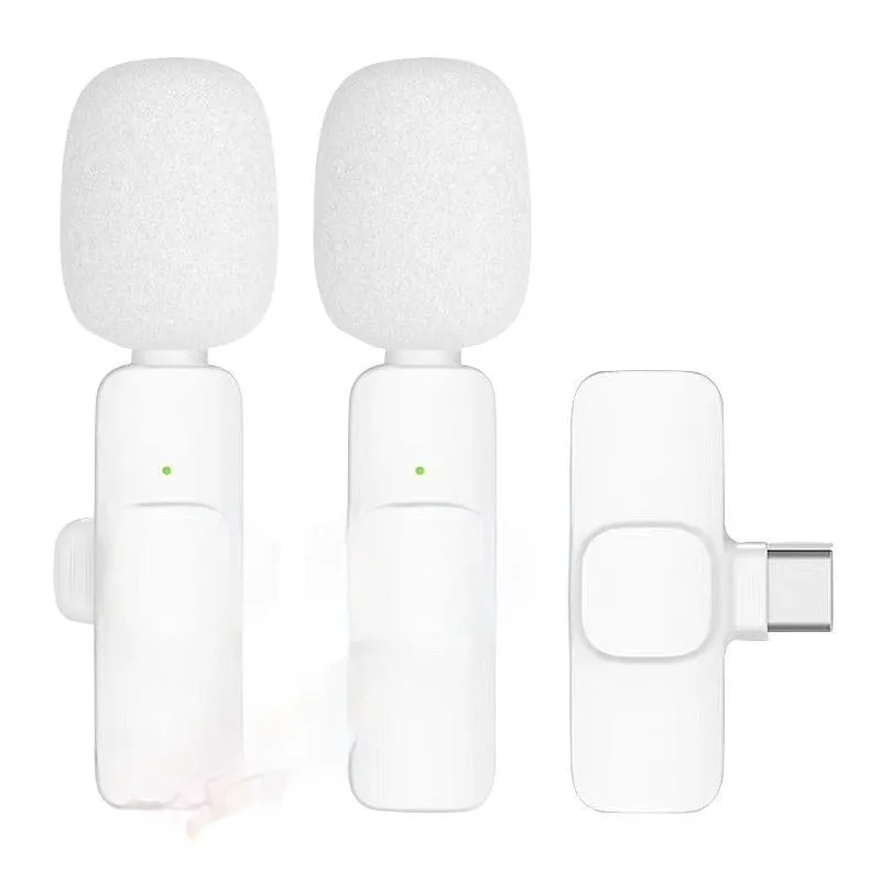 White wireless neckline clip small microphone with OTG adapter for Android and Apple devices