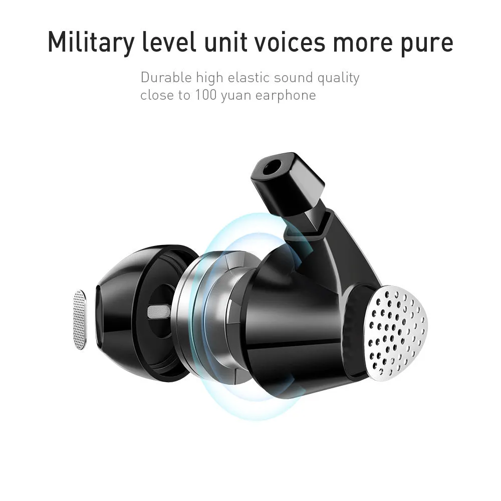 Wired in-ear headphones with microphone, black, L-shaped plug, 1.2m TPE cable