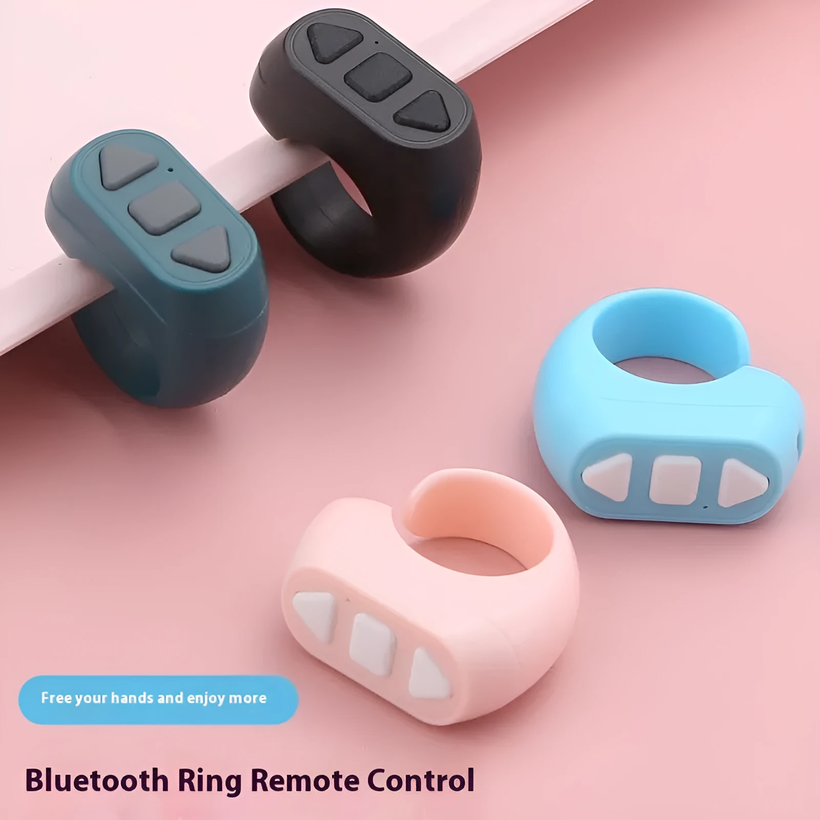 Ring Bluetooth remote control for phone photography, black plastic, worn on finger