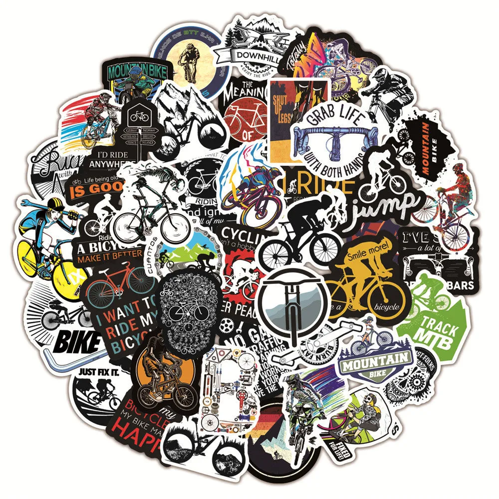 Pack of 50 self-adhesive bicycle doodle stickers for mountain bike and MTB customisation