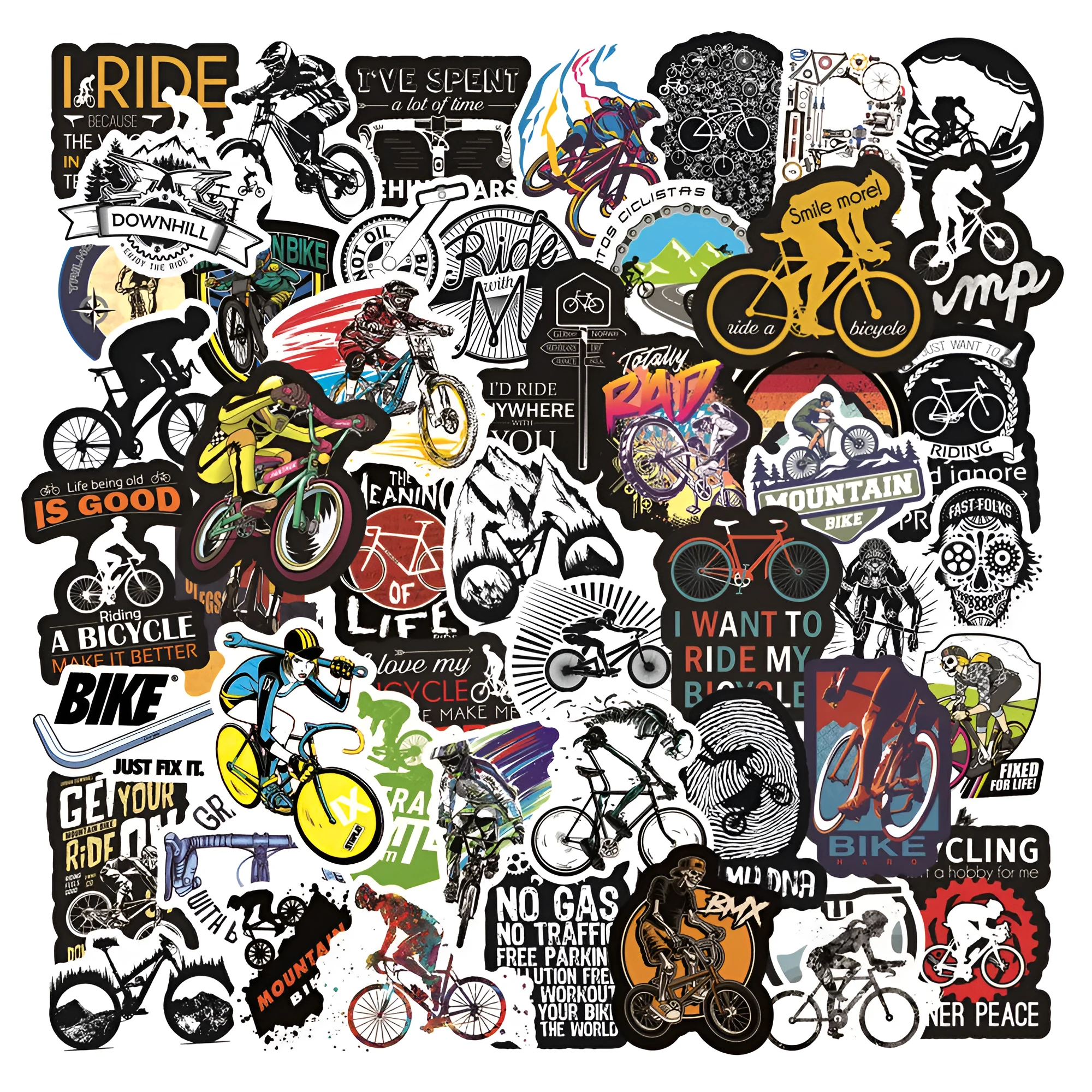 Pack of 50 self-adhesive bicycle doodle stickers for mountain bike and MTB customisation