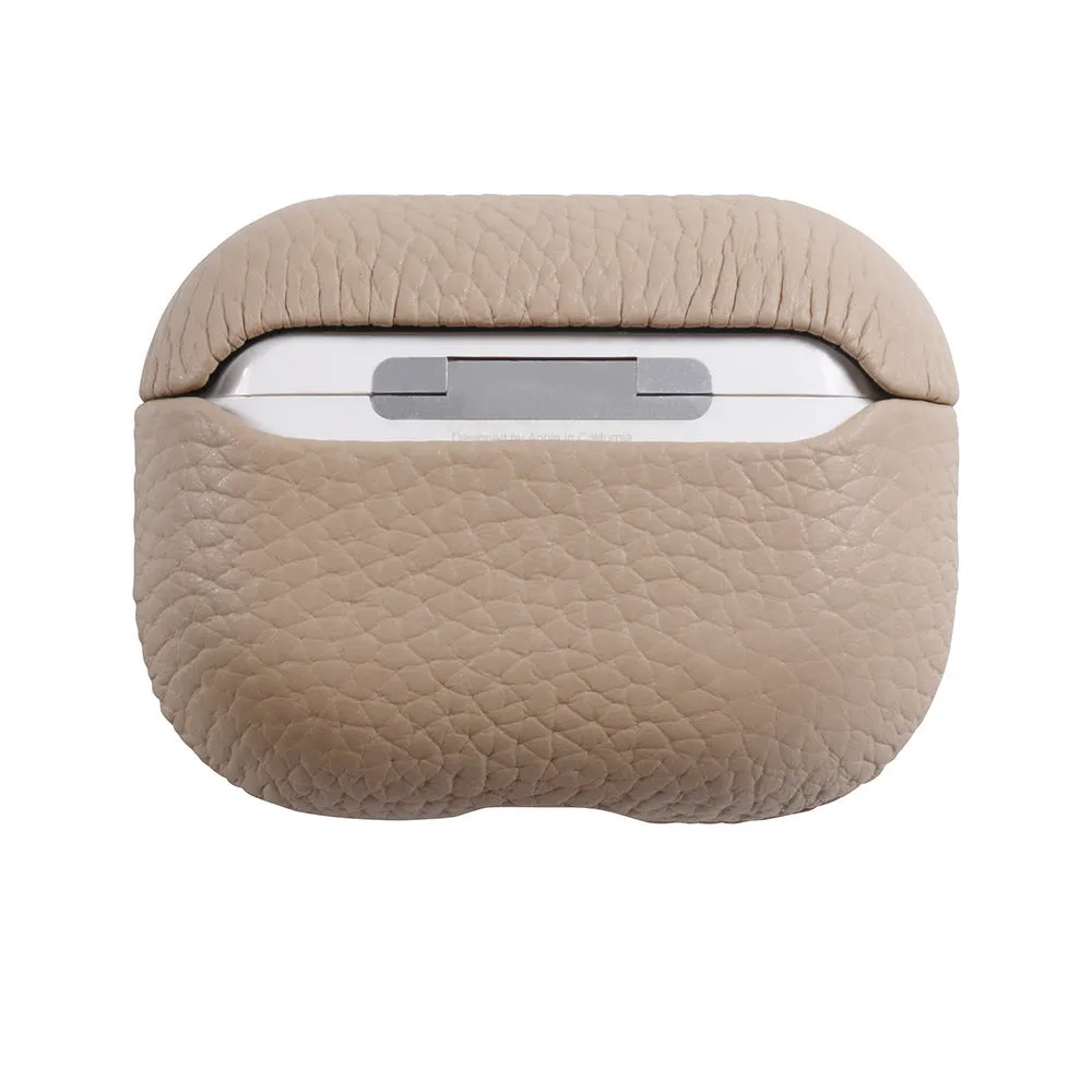 Genuine leather lychee pattern earphone cover in yellow for AirPods case full coverage