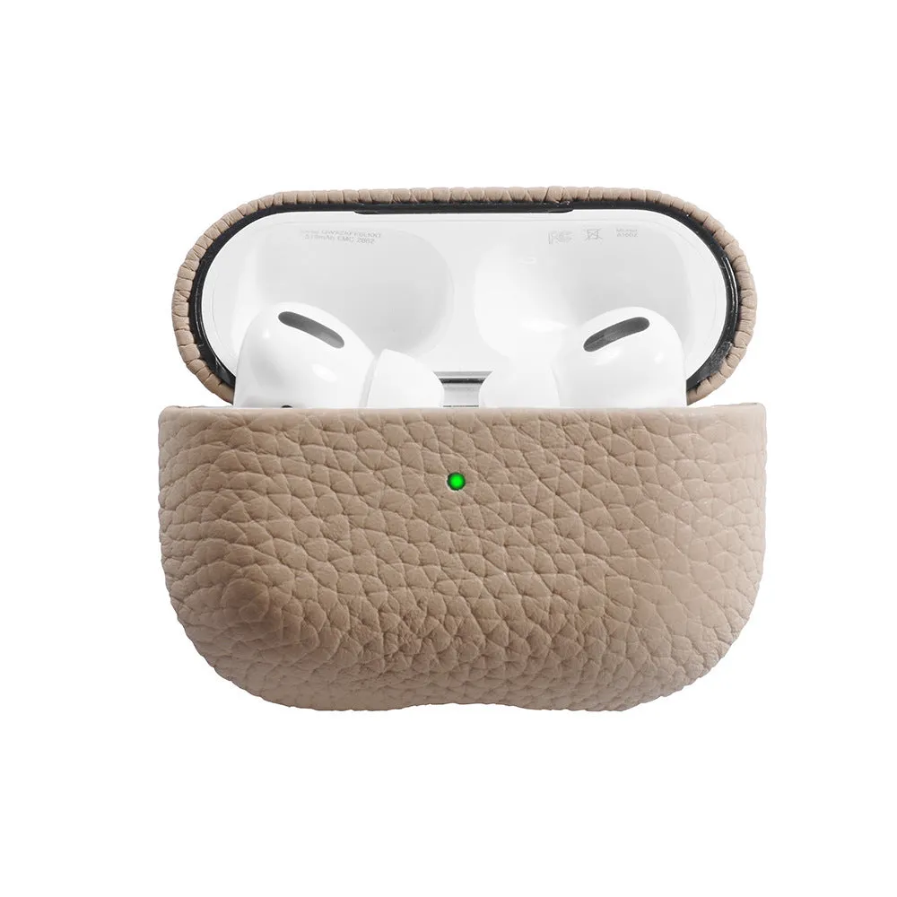 Genuine leather lychee pattern earphone cover in yellow for AirPods case full coverage