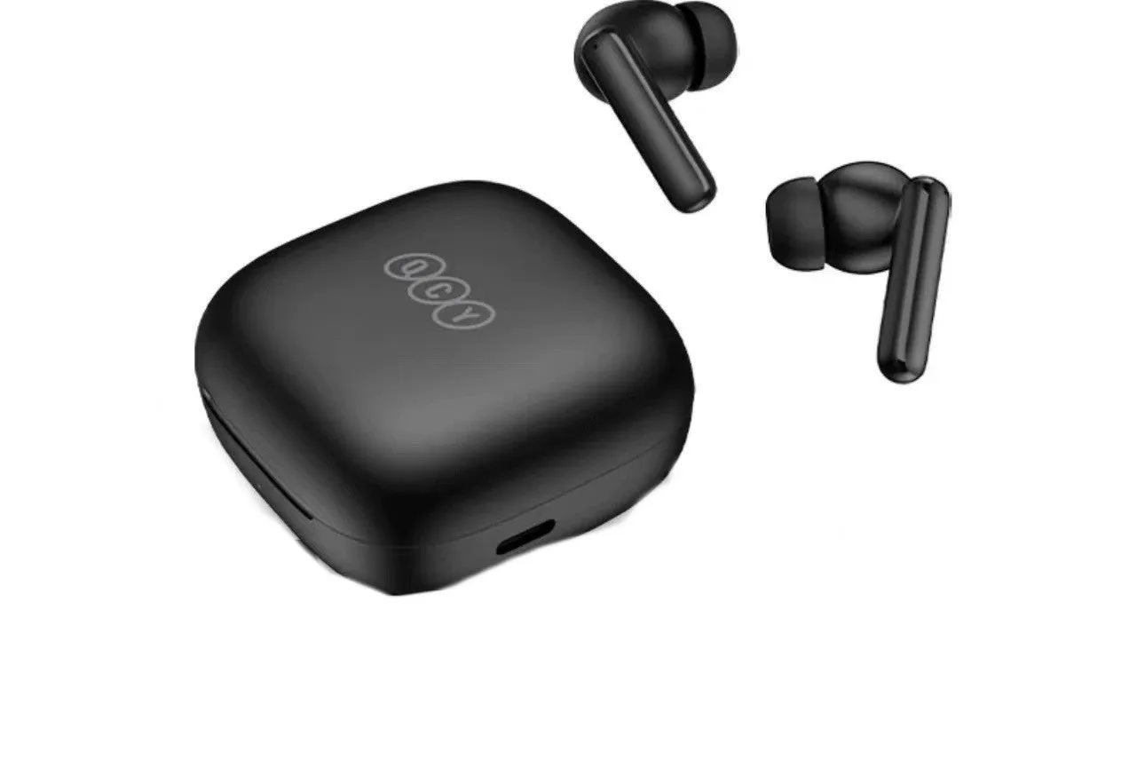 Fashion active noise-reduction Bluetooth earbuds with charging case in black, IPX5 waterproof