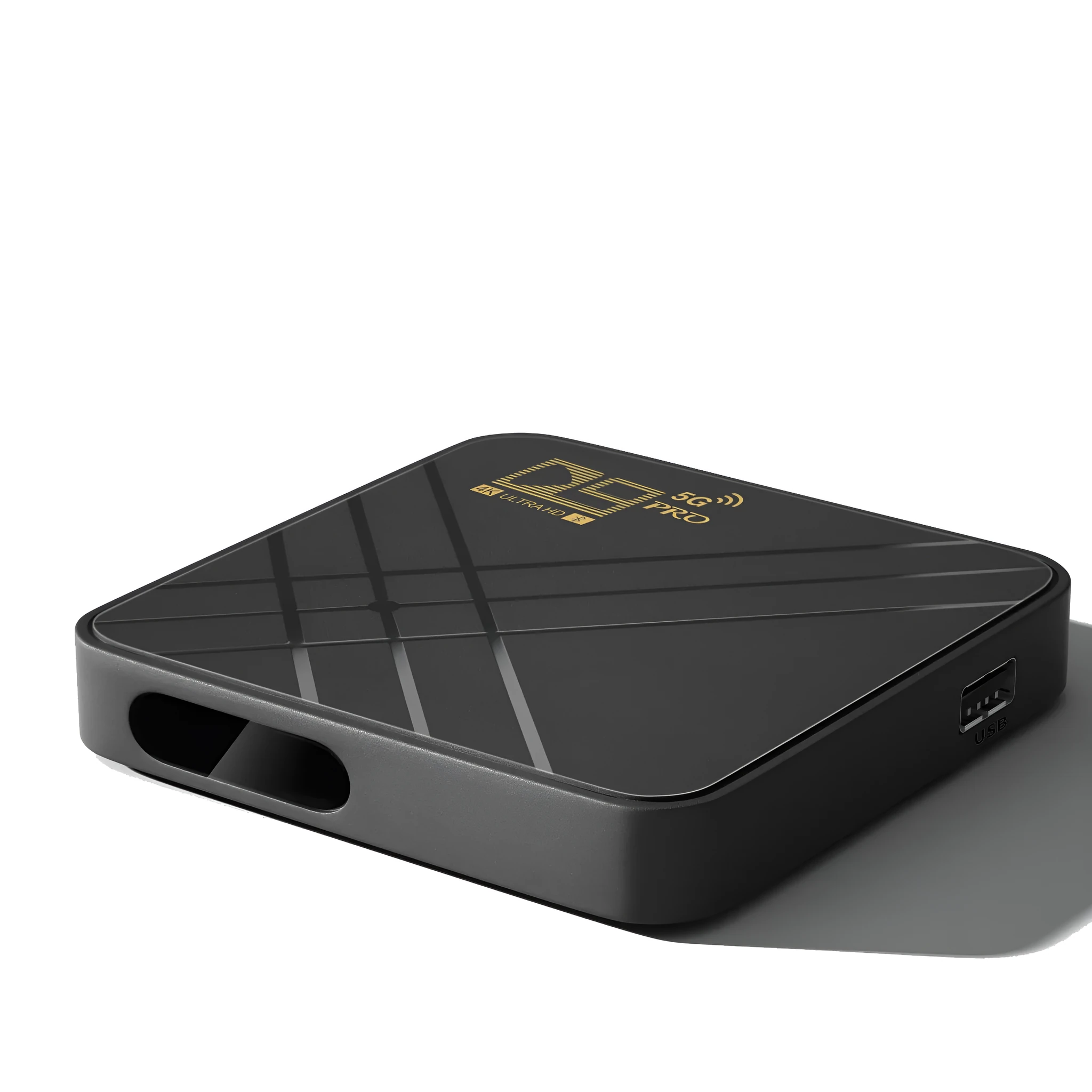 Android set-top box 4K TV box with dual-band WiFi, compact 110mm design, and HDMI output