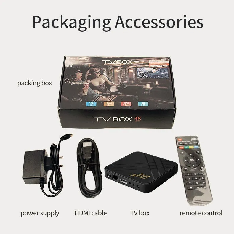 Android set-top box 4K TV box with dual-band WiFi, compact 110mm design, and HDMI output