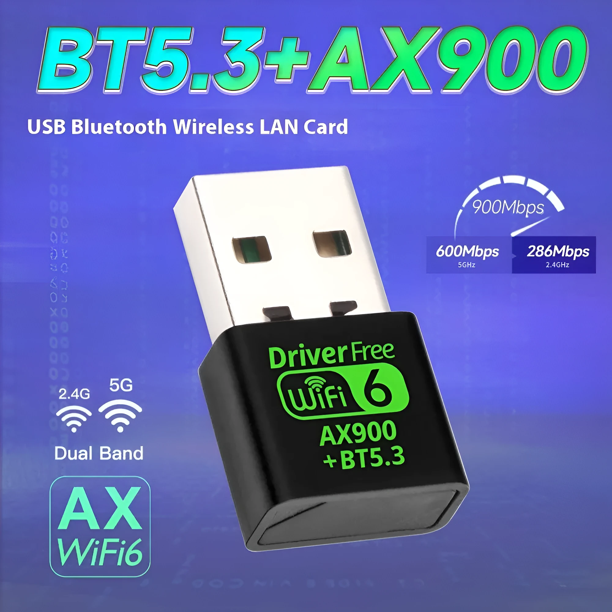 AX900M black USB WiFi6 wireless network card receiver for Windows 10 11 laptop desktop