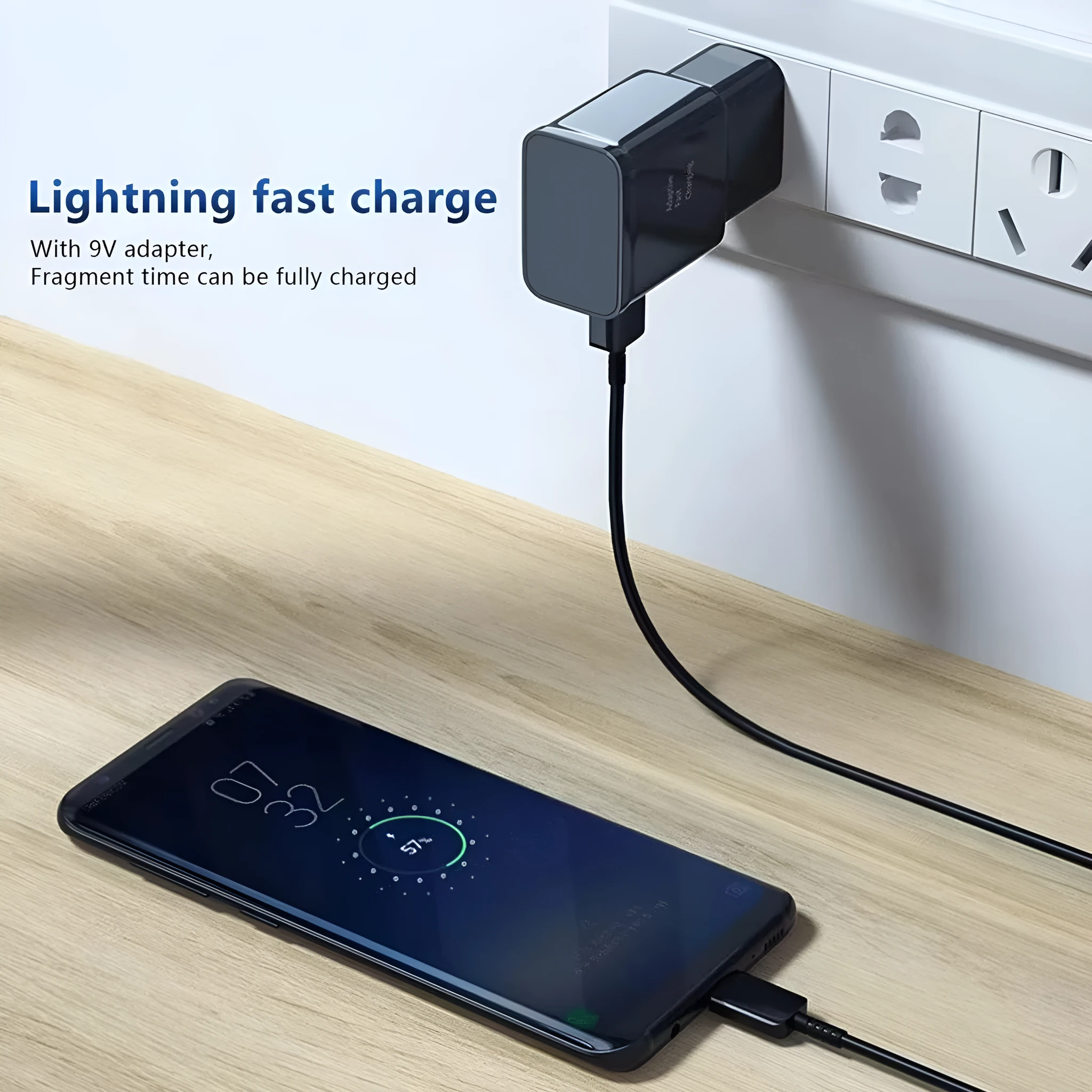 White British Standard 9V 2A fast charger plug with USB port on white background
