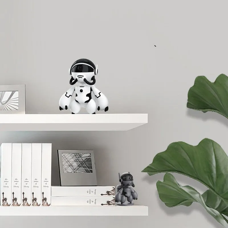 Space Robot security camera in white or black with detachable base for household monitoring