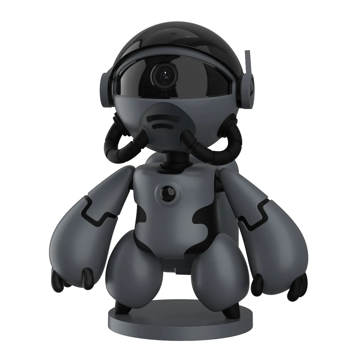 Space Robot security camera in white or black with detachable base for household monitoring