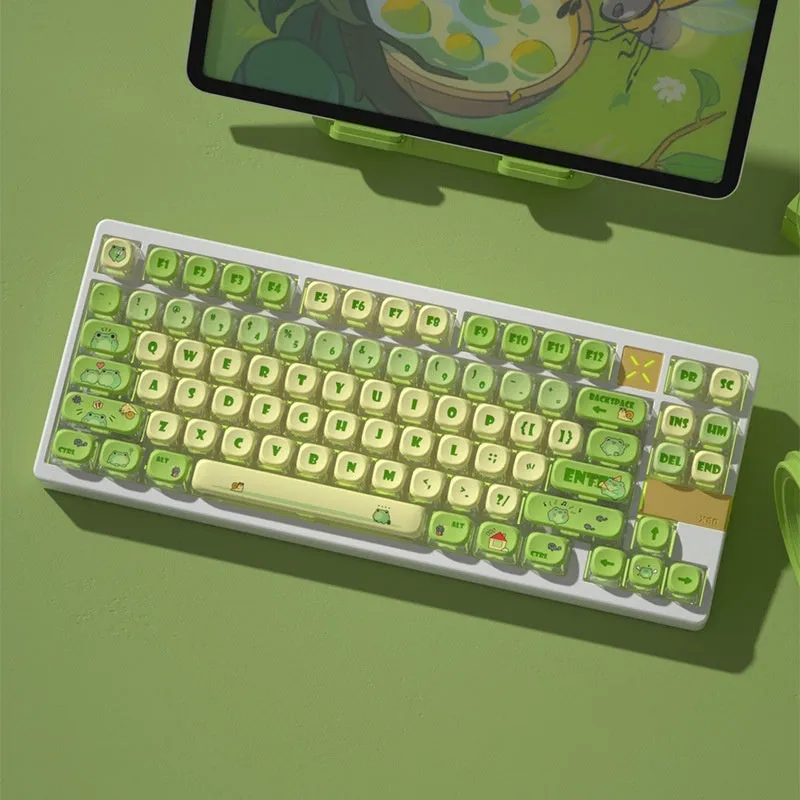 Spy round frog four-sided transparent pudding keycap set with PBT+PC material and translucent characters on a mechanical keyboard