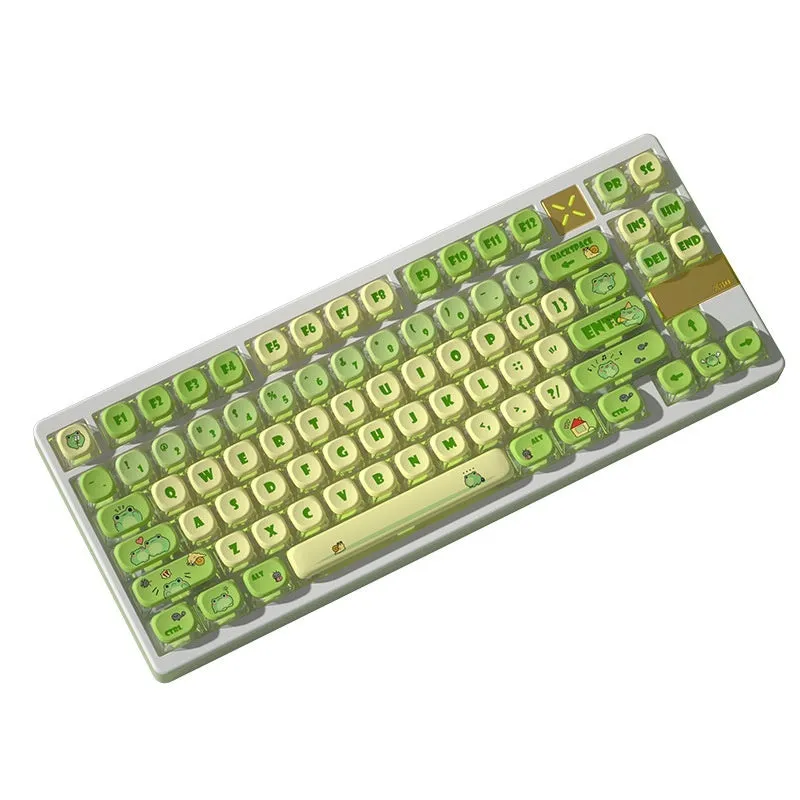 Spy round frog four-sided transparent pudding keycap set with PBT+PC material and translucent characters on a mechanical keyboard