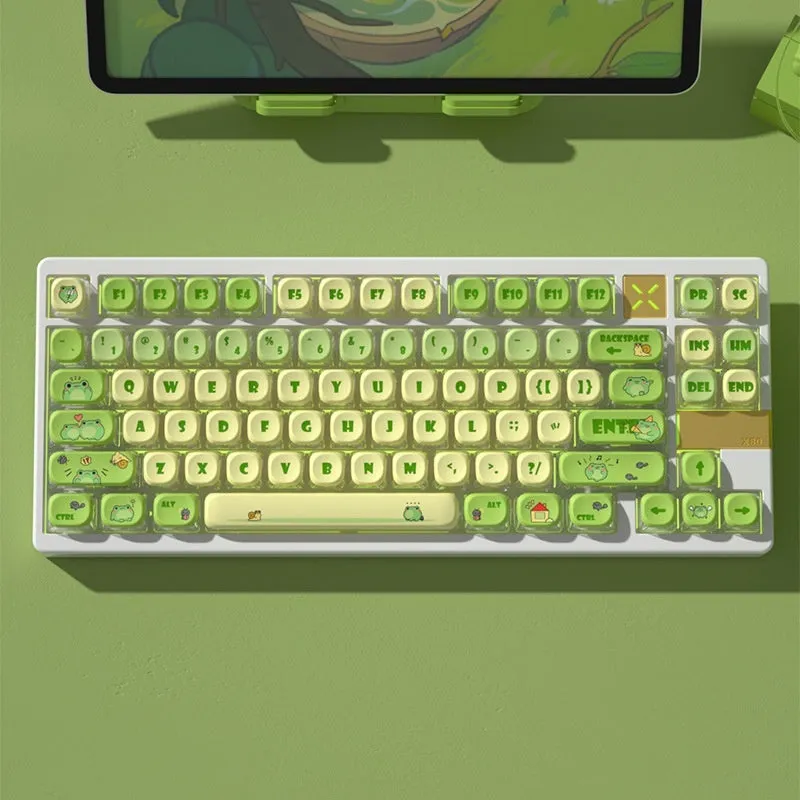 Spy round frog four-sided transparent pudding keycap set with PBT+PC material and translucent characters on a mechanical keyboard