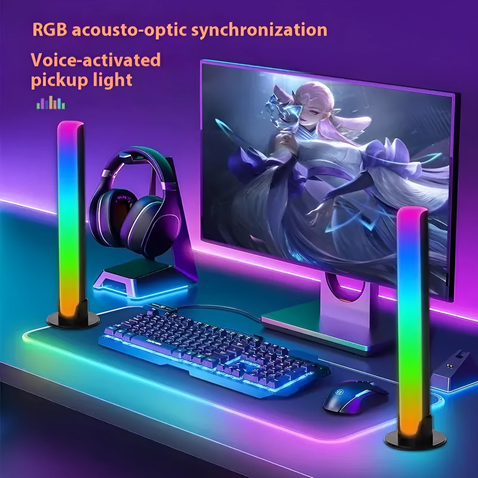 LED music rhythm lamp desktop light bar with screen synchronisation and 2.4G remote control, 2 lights