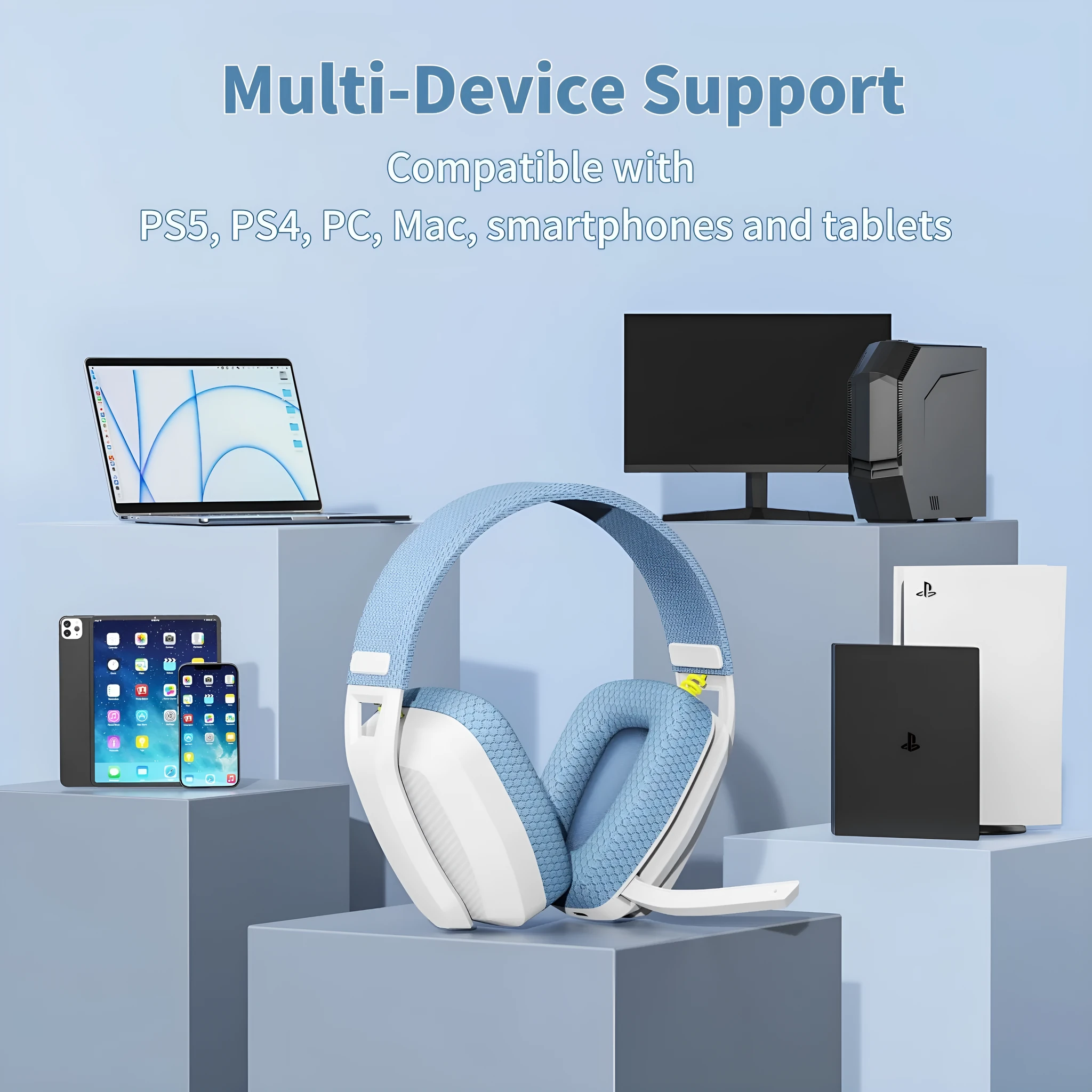 Bluetooth 5.3 2.4G dual-mode lightweight headset with mesh earmuffs and built-in microphone in BW06 Black