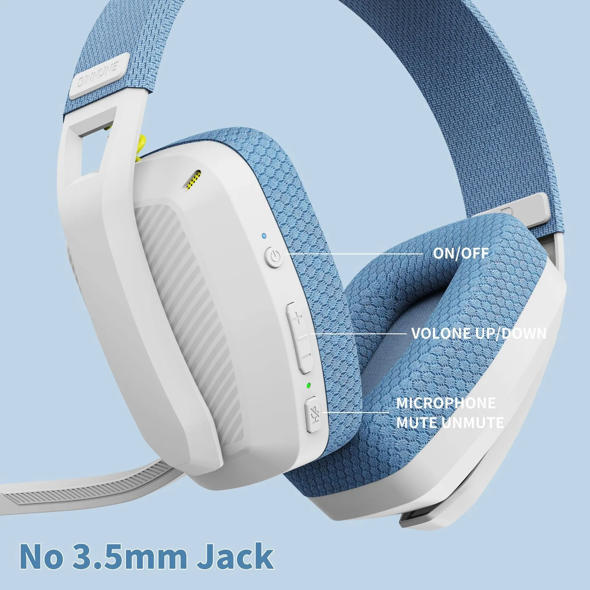 Bluetooth 5.3 2.4G dual-mode lightweight headset with mesh earmuffs and built-in microphone in BW06 Black