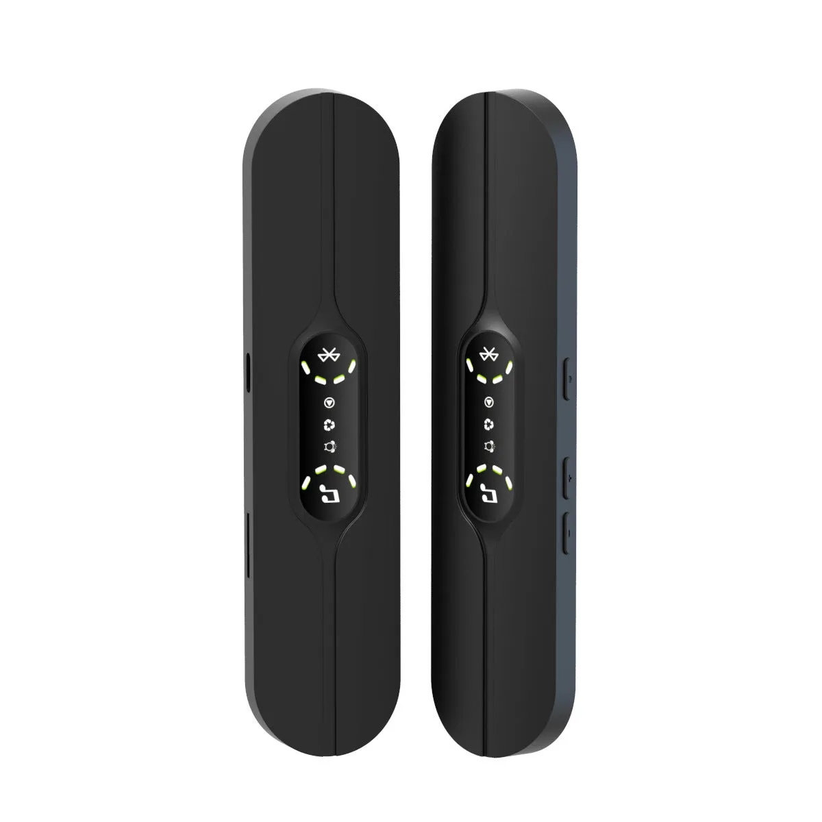 Bone conduction wireless Bluetooth music box in black with USB recharge port and timing control buttons