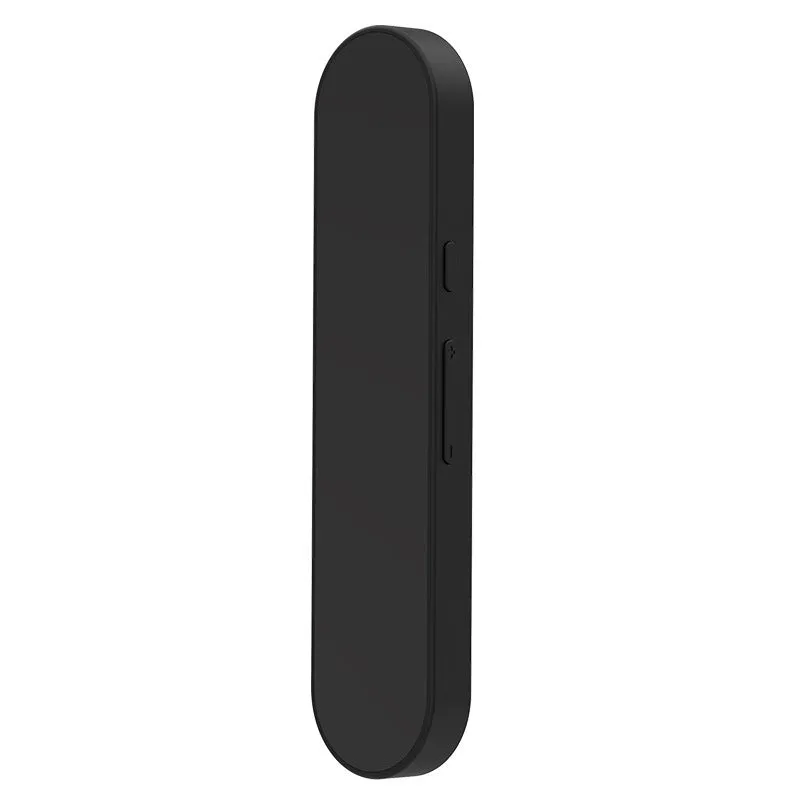 Bone conduction wireless Bluetooth music box in black with USB recharge port and timing control buttons