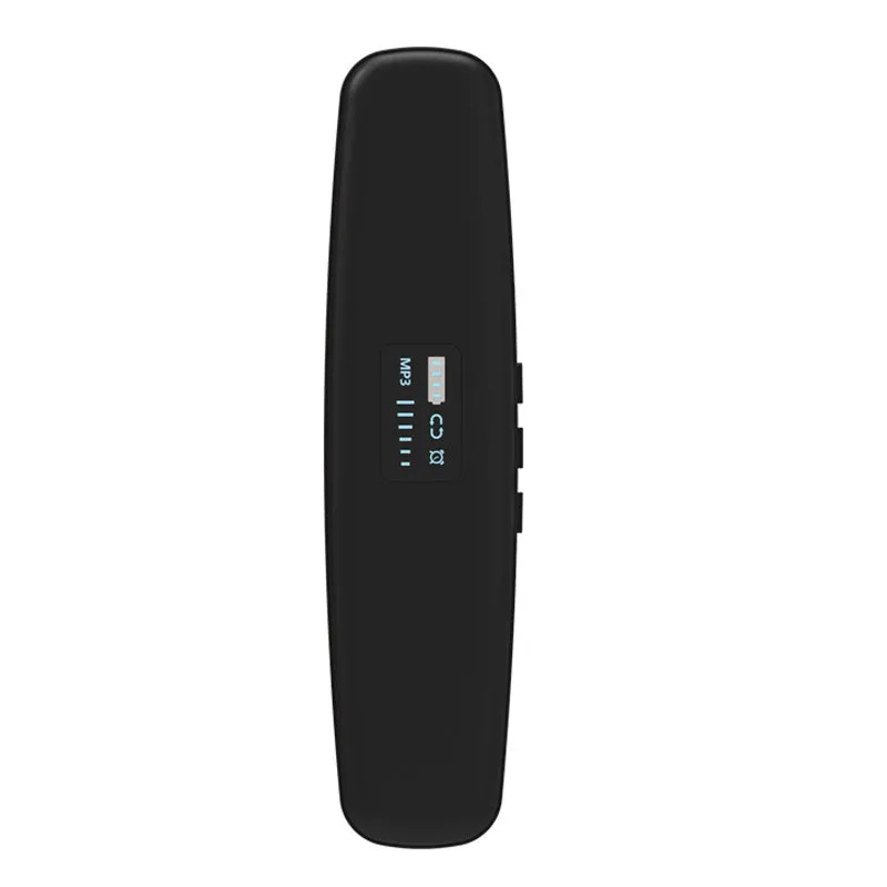 Bone conduction wireless Bluetooth music box in black with USB recharge port and timing control buttons