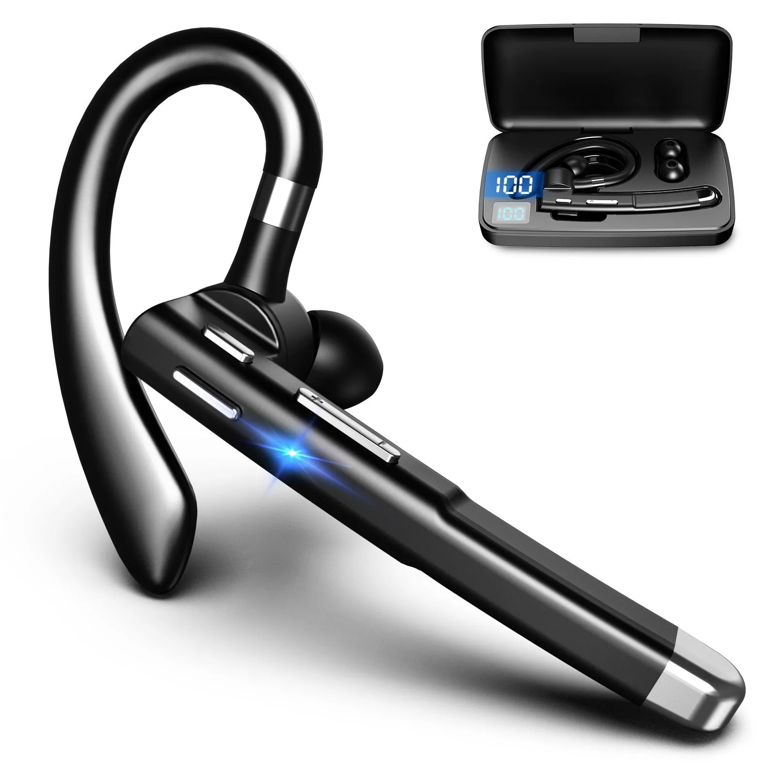 Business single-ear Bluetooth headset with ear-mounted design, ABS material, and noise reduction