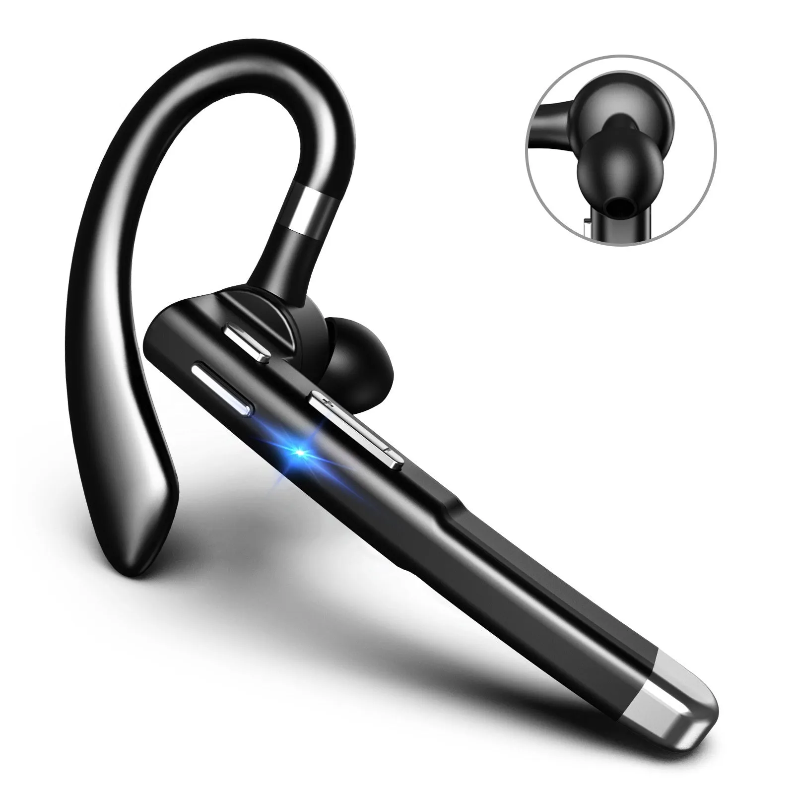 Business single-ear Bluetooth headset with ear-mounted design, ABS material, and noise reduction