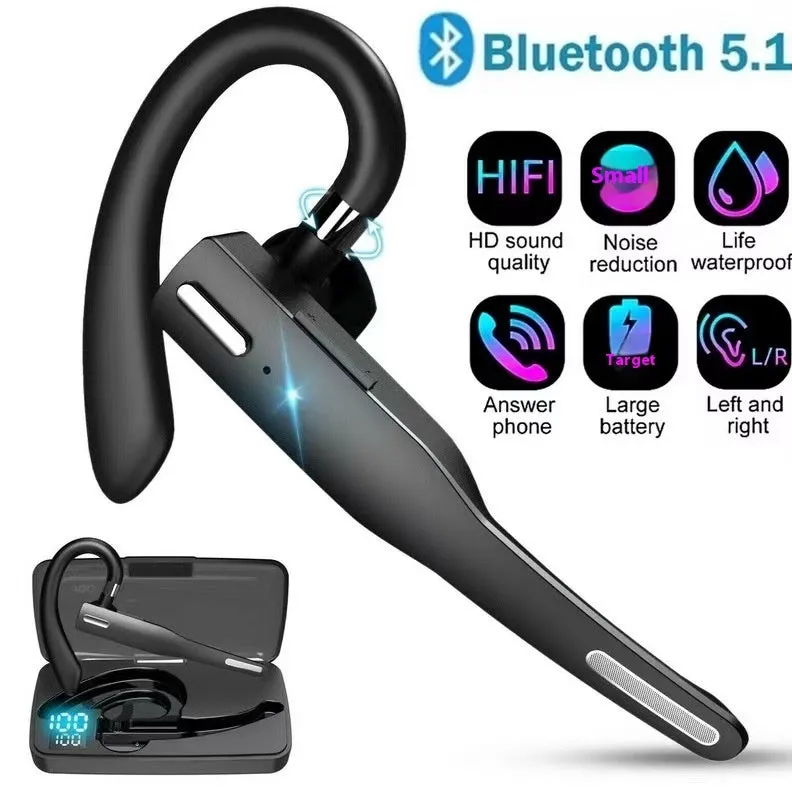 Business single-ear Bluetooth headset with ear-mounted design, ABS material, and noise reduction