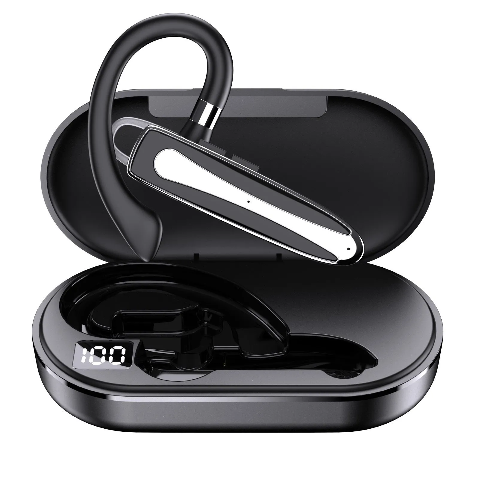 Business single-ear Bluetooth headset with ear-mounted design, ABS material, and noise reduction
