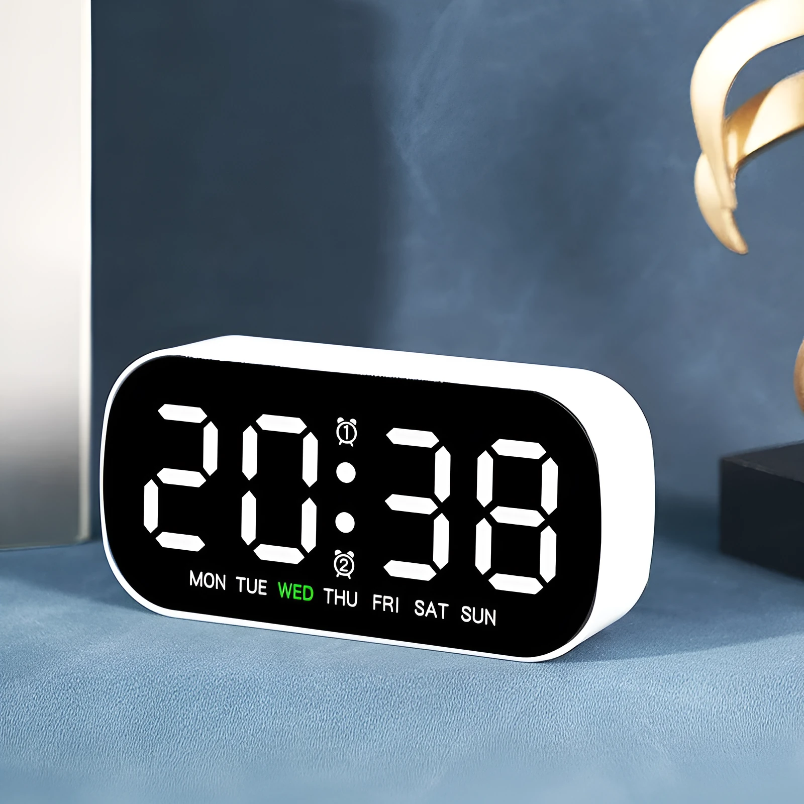 LED digital alarm clock with plastic shell, 10mm thick, in white colour option