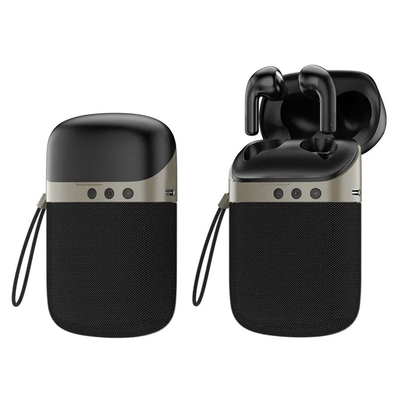 Black Bluetooth headset Bluetooth speaker two-in-one in-ear wireless device with USB charging cable