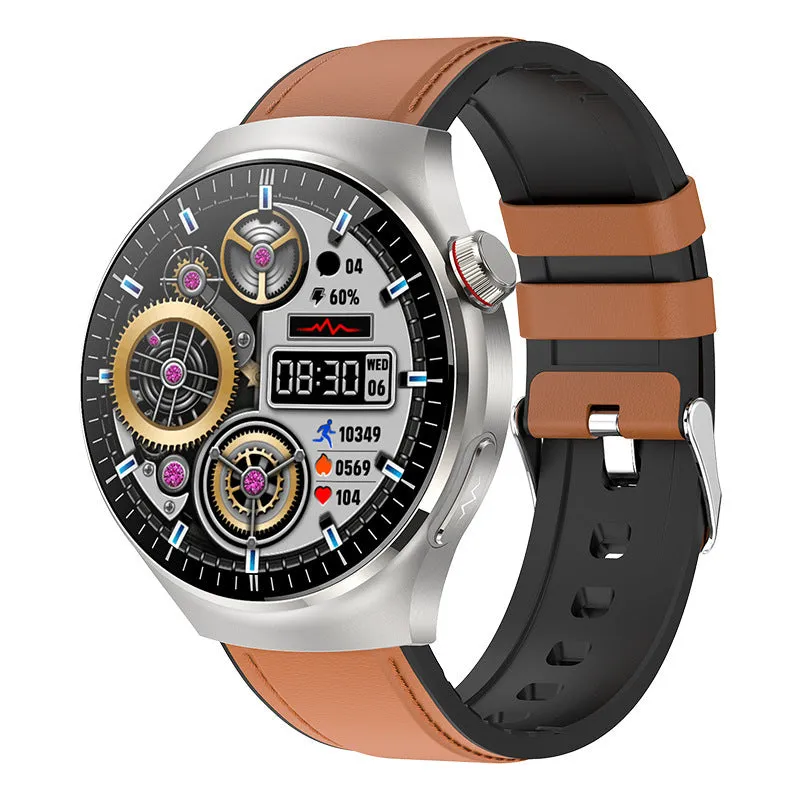 Bluetooth calling smart watch with AMOLED screen and black steel strap showing health monitoring features