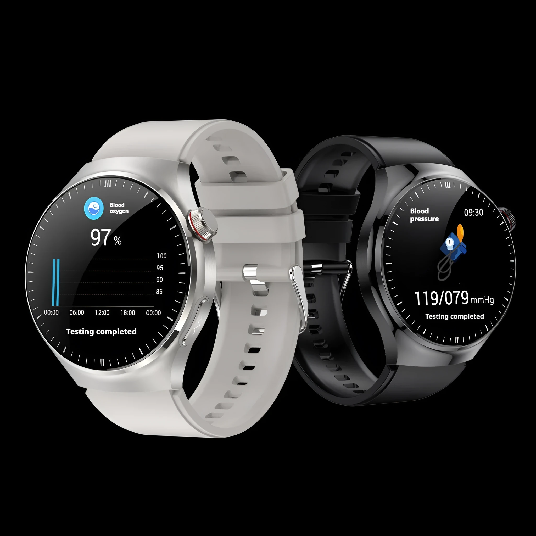Bluetooth calling smart watch with AMOLED screen and black steel strap showing health monitoring features