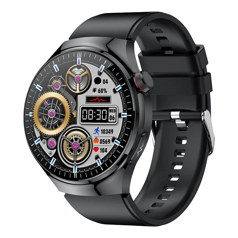 Bluetooth calling smart watch with AMOLED screen and black steel strap showing health monitoring features