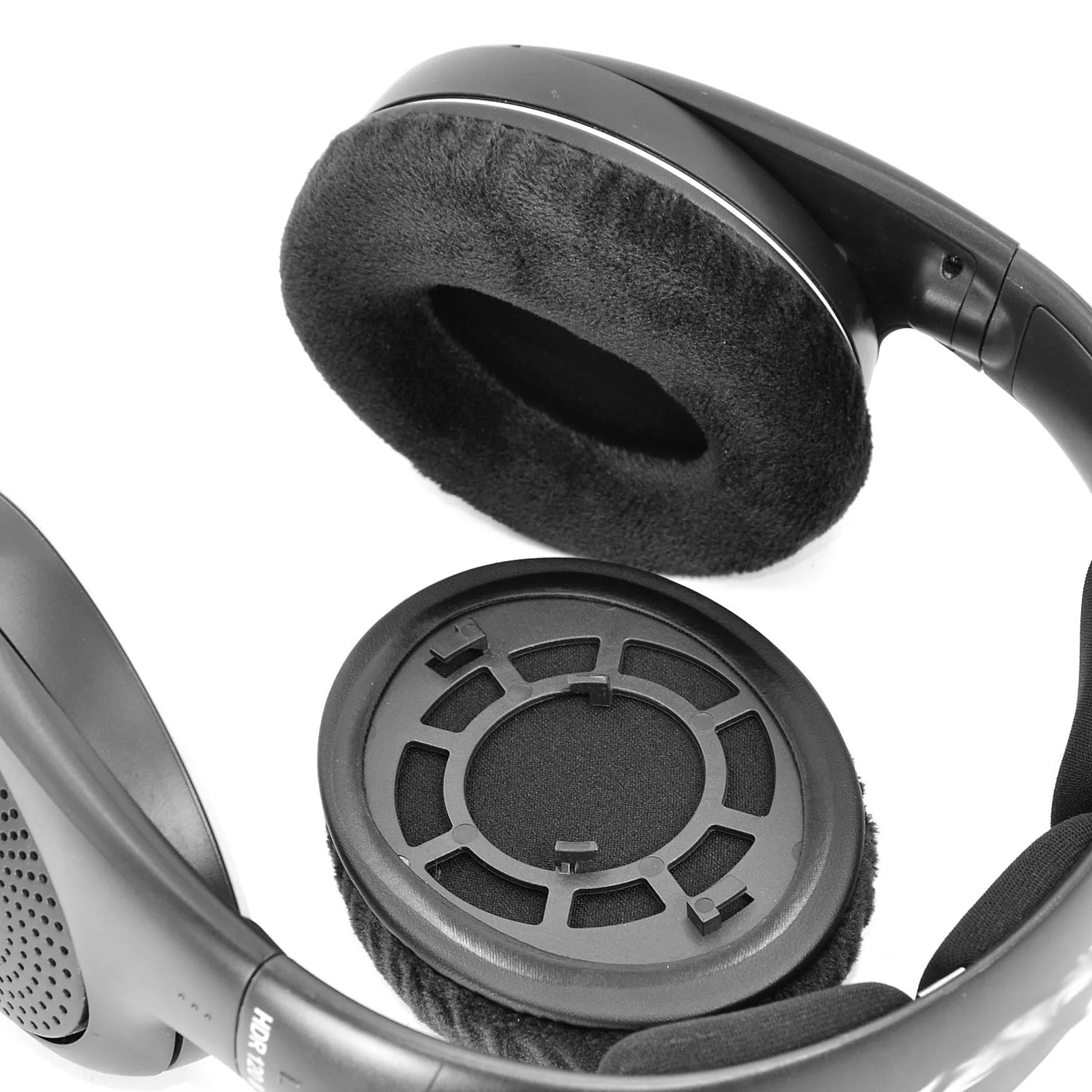 Replacement ear cushion for Sennheiser RS120 headphones, snap-on sponge tip in velvet or protein skin finish