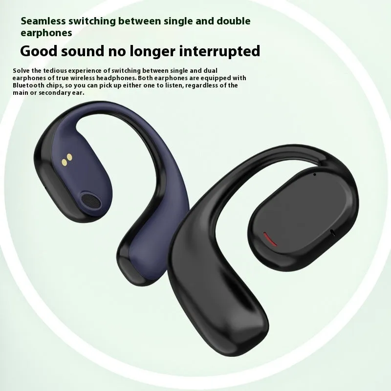 Fashion wireless ear hook Bluetooth headset in black plastic with USB charging cable