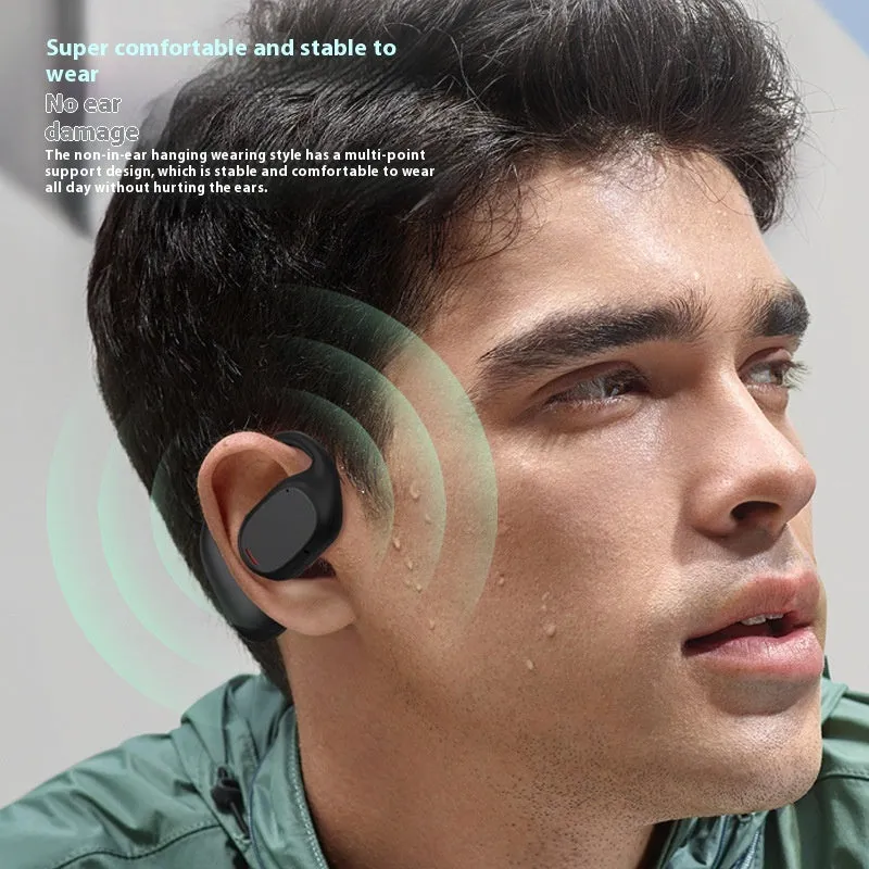 Fashion wireless ear hook Bluetooth headset in black plastic with USB charging cable