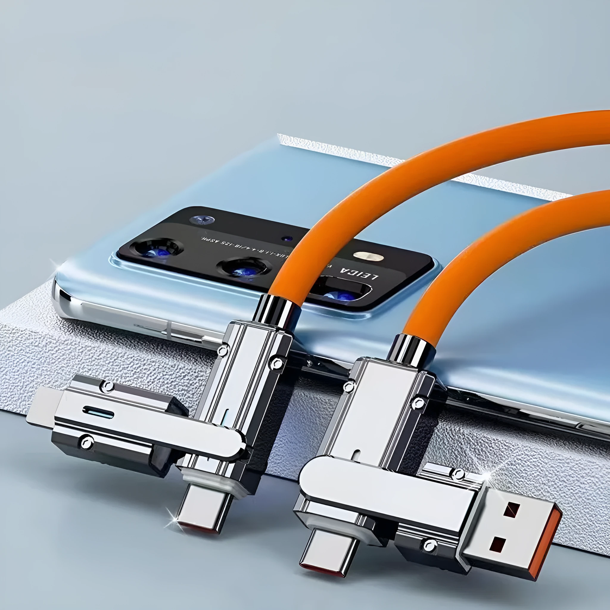 Orange 120W super fast charge PVC data cable, 1.5m length, portable home charging cable