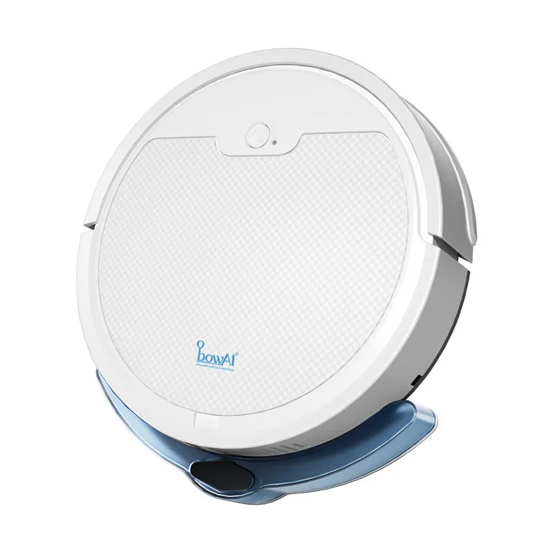 Household sweeping robot in blue with water tank for automatic sweep and mop