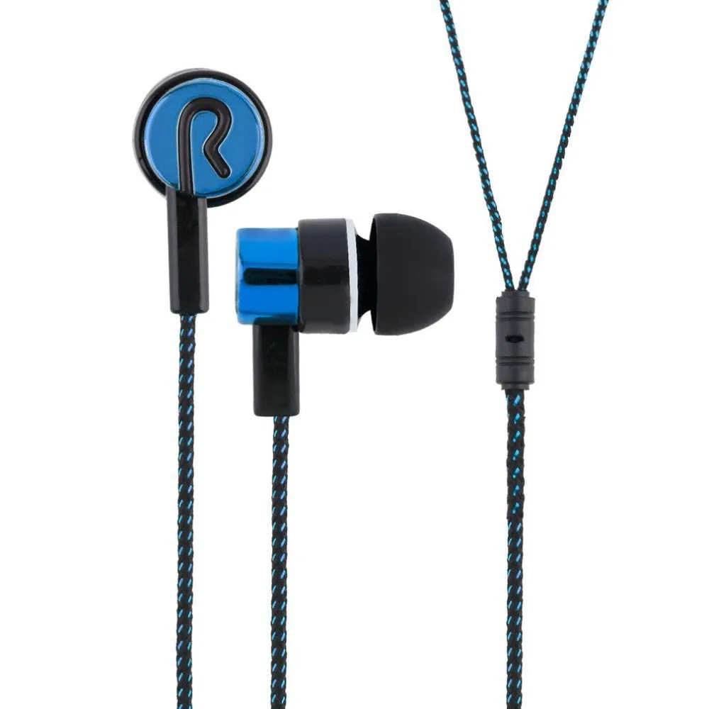 Classic nylon braided in-ear headset with 3.5mm plug in blue and gold colours