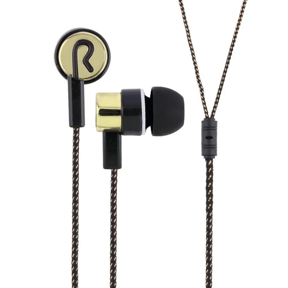 Classic nylon braided in-ear headset with 3.5mm plug in blue and gold colours