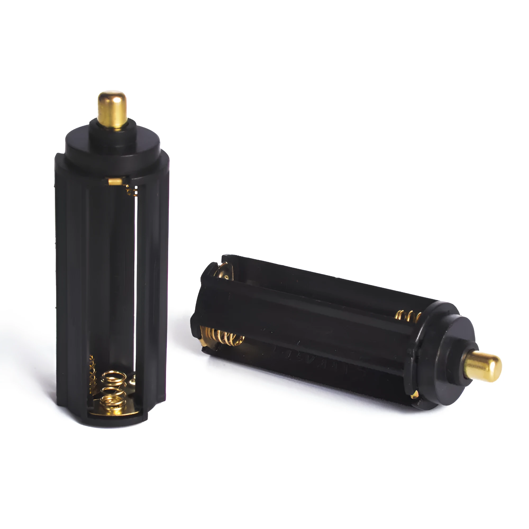 Black ABS battery rack holding three AAA batteries, 64mm length