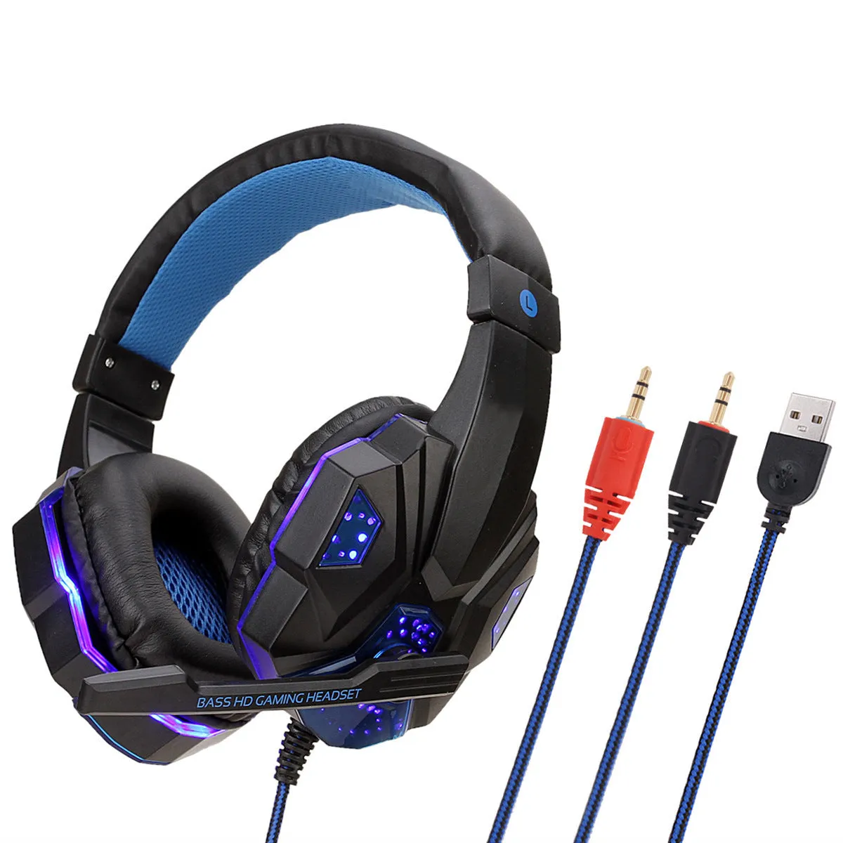 Wired gaming headset with braided cable and leather ear pads in black and red colour option