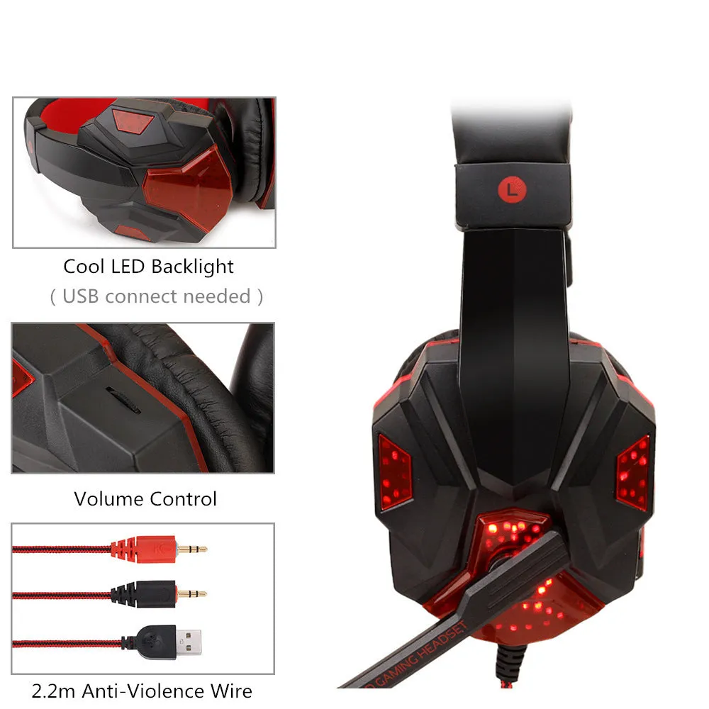 Wired gaming headset with braided cable and leather ear pads in black and red colour option
