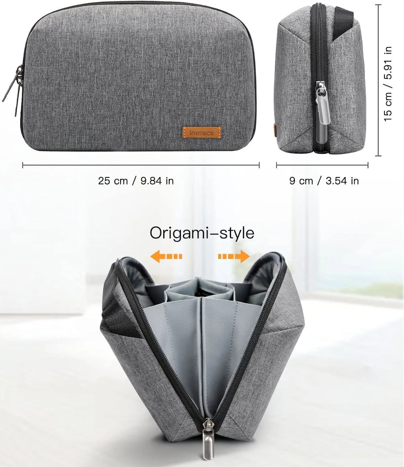 Grey polyester Japanese style cylindrical storage bag for data cables and accessories