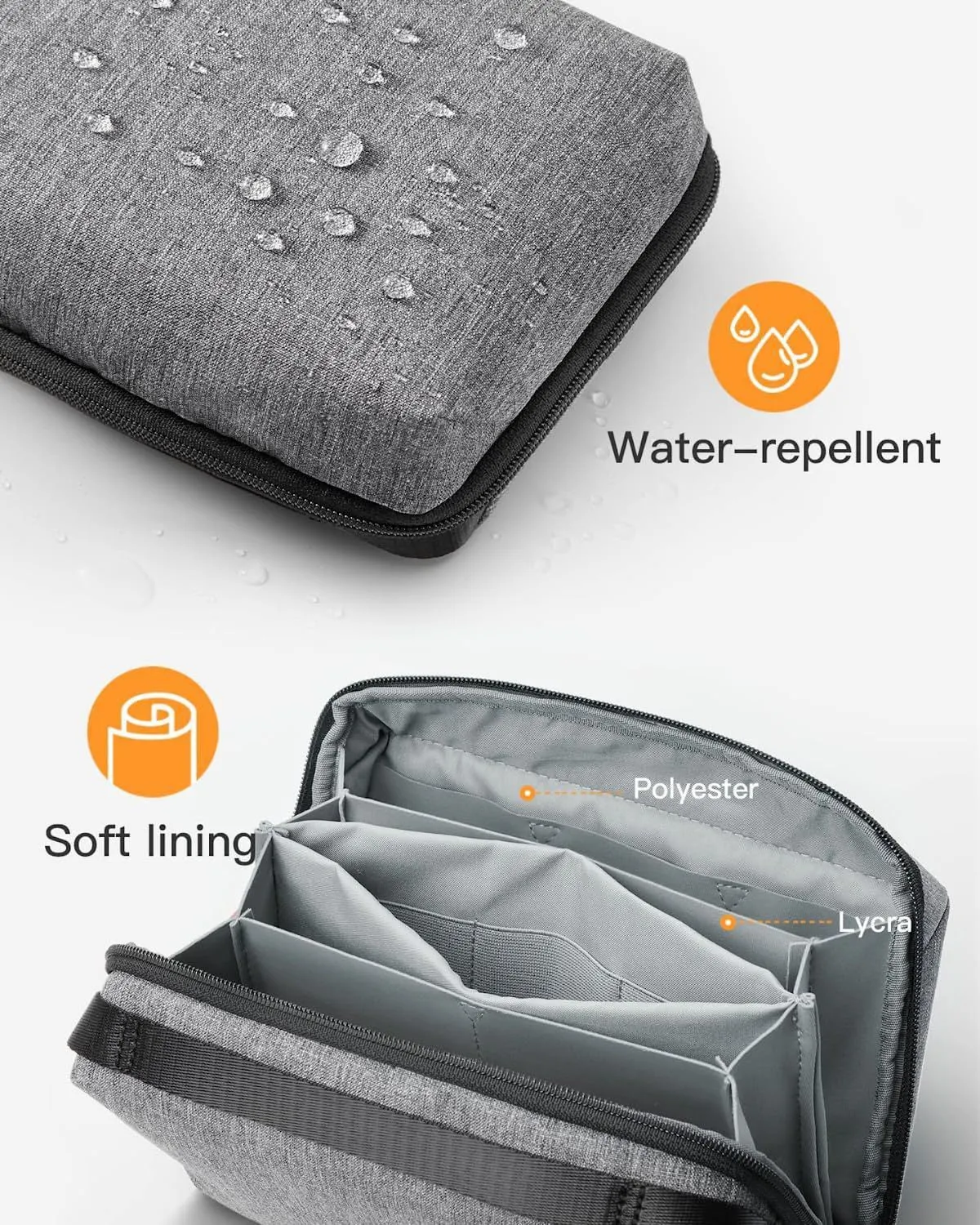 Grey polyester Japanese style cylindrical storage bag for data cables and accessories