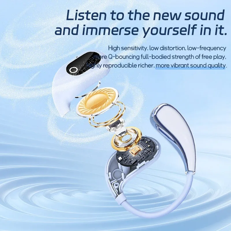 AI smart translation wireless Bluetooth ear-mounted headset XG99 White with digital display and voice control