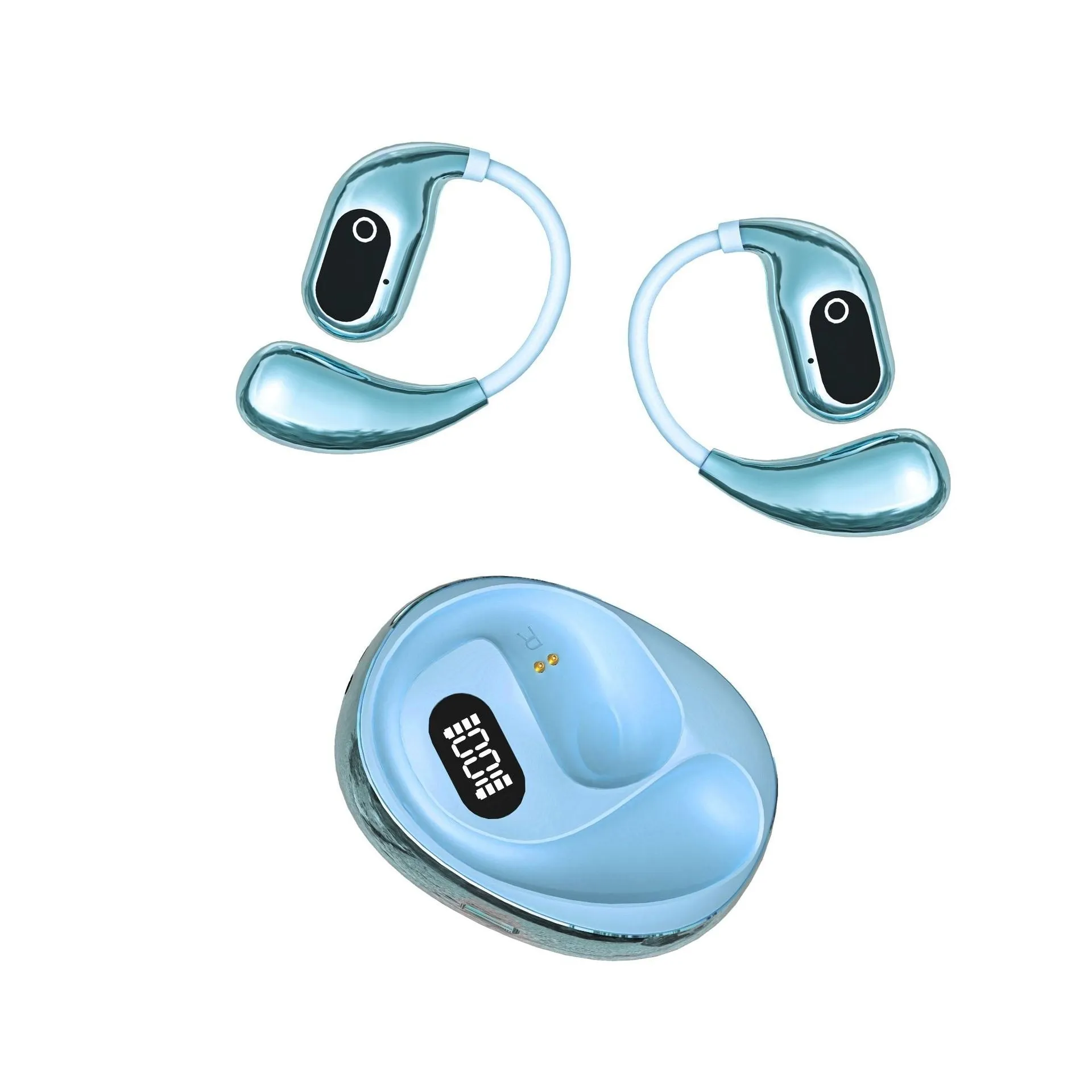 AI smart translation wireless Bluetooth ear-mounted headset XG99 White with digital display and voice control