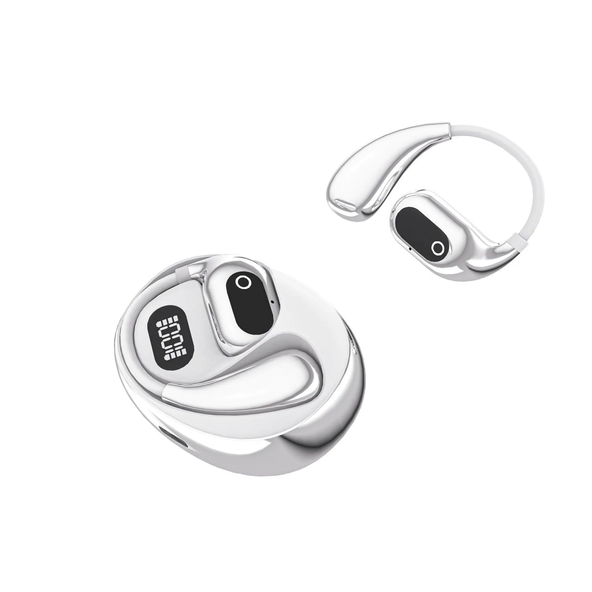 AI smart translation wireless Bluetooth ear-mounted headset XG99 White with digital display and voice control