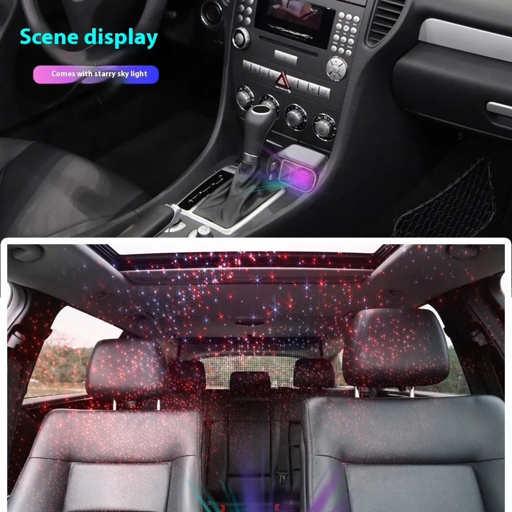 120W four-in-one telescopic car charger with starry sky spotlight and 80cm retractable cable