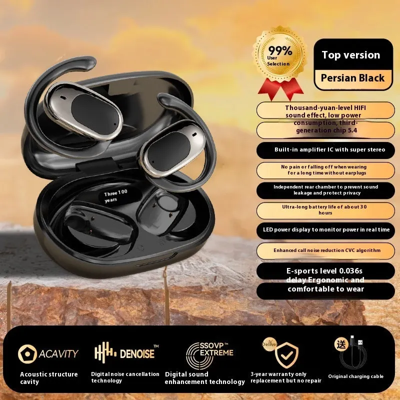 Bone conduction Bluetooth headset in Black with silicone titanium wire, 180° rotatable ear-mounted design